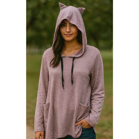 Two tone pink oversized hoodie with kitten ears and two pockets SZ M - Picture 1 of 8